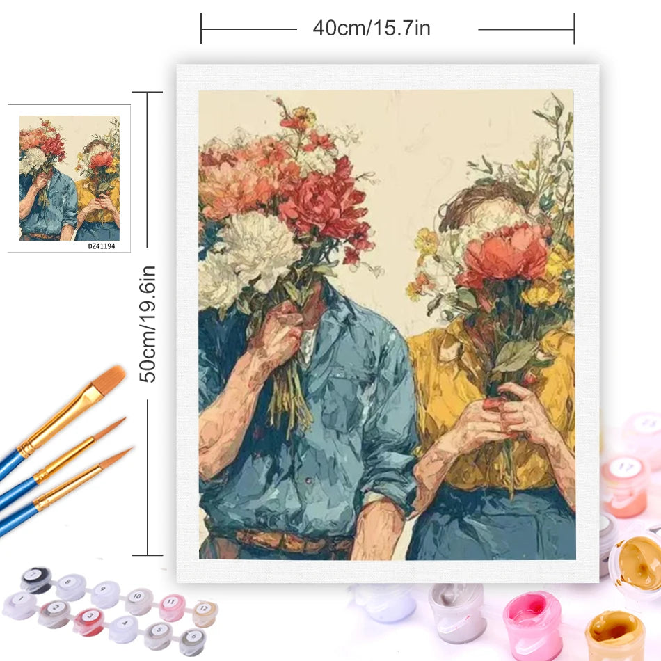 tableau peindre fleurs abstrait moderne acrylique pinceaux toile guide couleurs setSize 40x50cm
