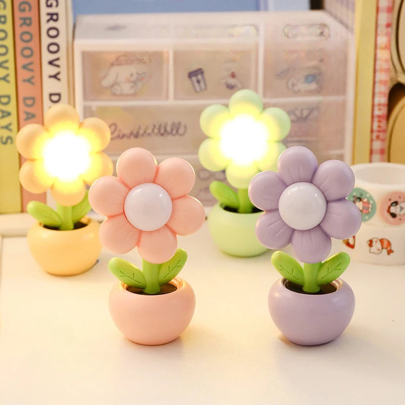 lampe décorative fleur rose verte moderne veilleuse led pot feuilles bouton lumineux minimaliste chambre