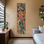 toile d'art moderne minimaliste vague soleil rouge textes japonais blanc noir polyester machine lavable