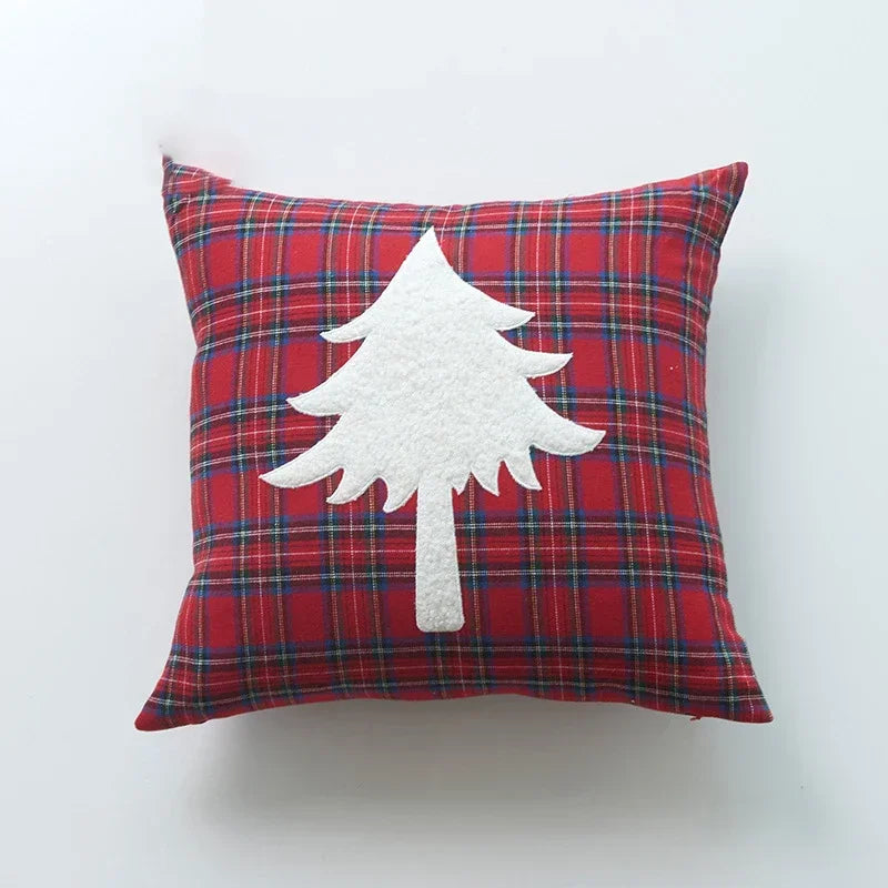 housses coussin décoratives noël motif tartan brodé rouge blanc traditionnel décoration intérieure