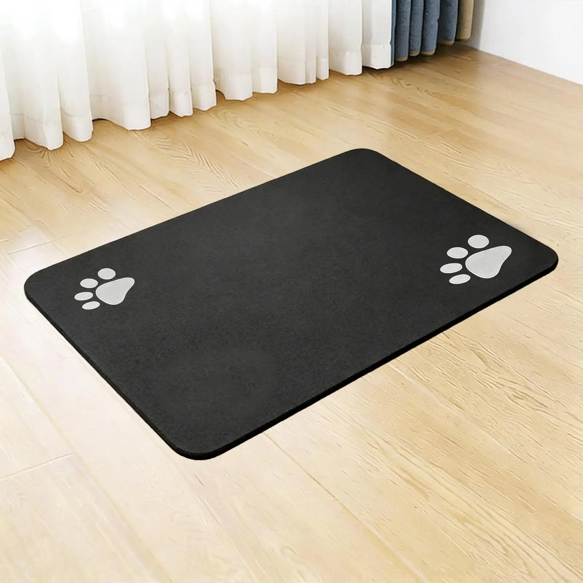 tapis nourriture animal gris imprimé pattes blanc moderne imperméable antidérapant bols support