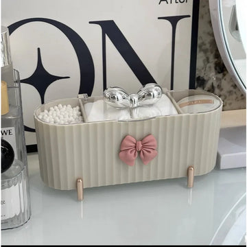 organisateur maquillage rose clair moderne pochette pinceaux grilles cosmétiques réutilisable rayures verticales