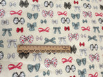 tissu popeline coton biodegradable 160x50cm moderne rayures diagonales points nœuds blanc bleu rose vert