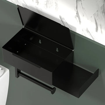 rangement mural moderne noir blanc salle bain porte papier toilette support smartphone éléments diffuseur
