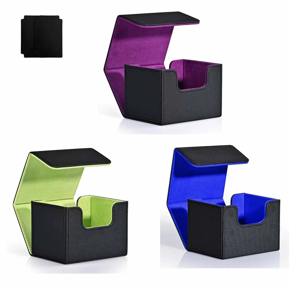 boîte cartes simili cuir noire violette bleue moderne aimantée collection 14+