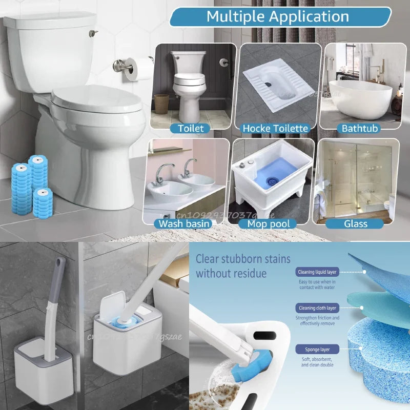 brosse toilette jetable bleu texture granulée clip mural pratique moderne