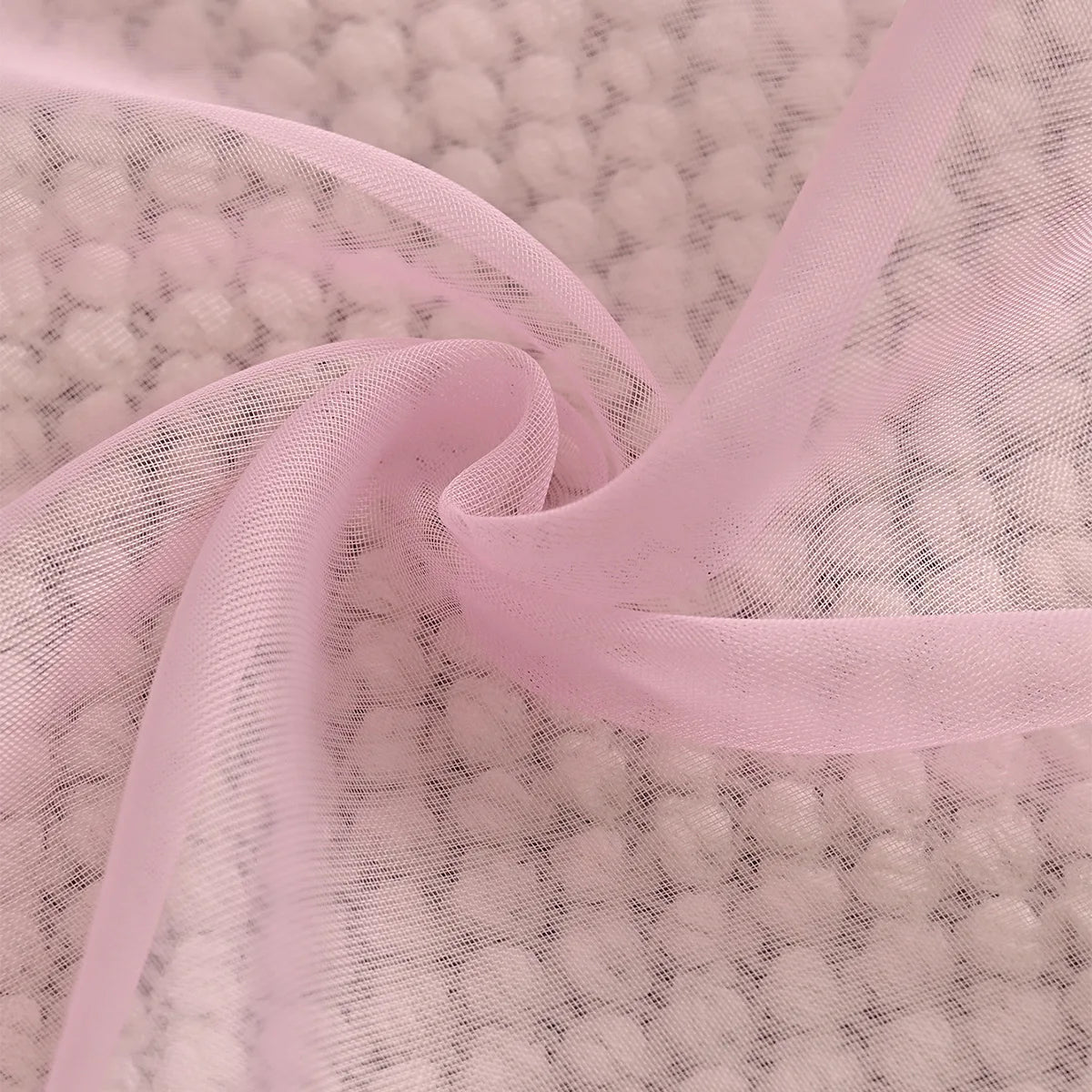 rideau rose clair tulle pompons transparent classique 100cm 130cm 250cm 132cm 140cm 213cm 260cm