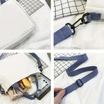 sac main toile imprimée mafalda blanc bleu moderne casual boucle fermeture fourre tout étudiant