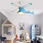 ventilateur moderne hélicoptère bleu rose enfantin led télécommande lumières