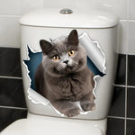 sticker mural chat 3d gris beige bleu noir autocollant animal compagnie mur carrelage meuble