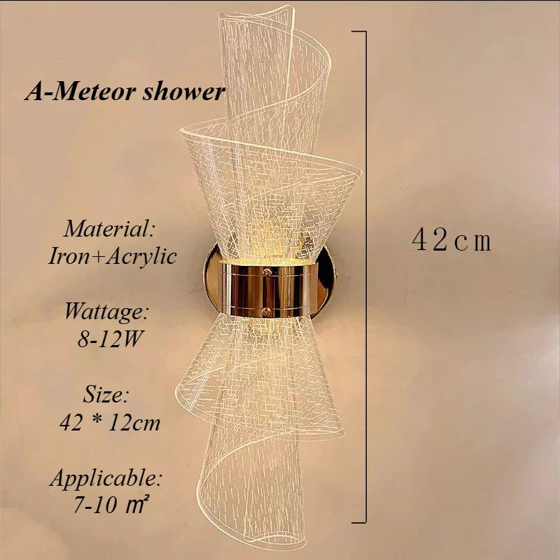 applique murale moderne blanc doré spirales ondulées led translucide chambre salon