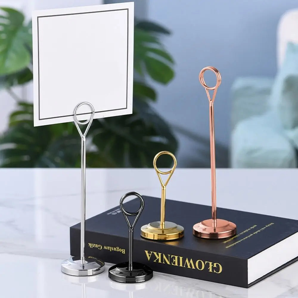 porte cartes support métal or noir argent moderne minimaliste anneau circulaire transparent table forêt