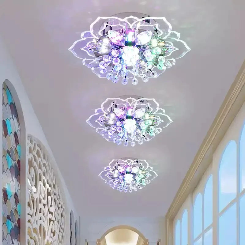 plafonnier moderne fleur cristal blanc doré transparent cuisine salon chambre