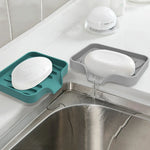 support savon silicone auto drainant moderne gris vert rayures ondulées brosse dents savon bouteille