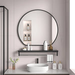 miroir rond moderne noir blanc doré étagère cosmétiques vasque ovale salle bain