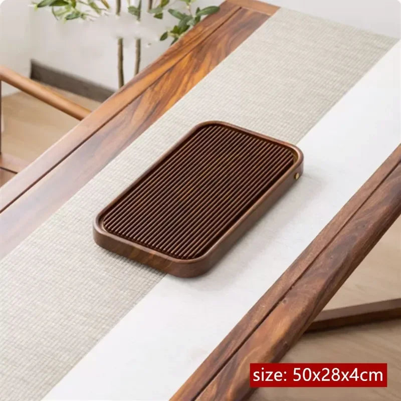 plateau thé bois marron foncé lignes verticales dorés traditionnel accessoires service thé haute qualité