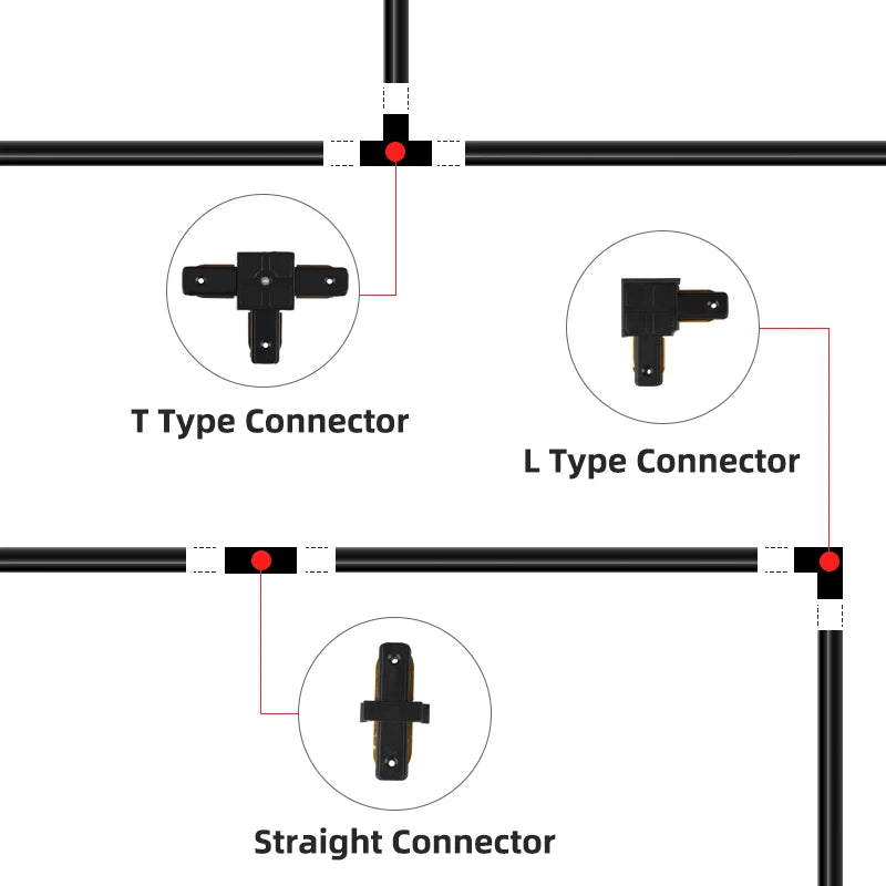 rails lumière led moderne noirs 1m 05m connecteurs droit boîte