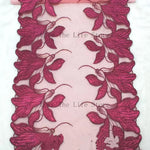 ruban décoratif brodé feuilles stylisées vert violet bleu rose noir 100 polyester 25cm 20yards
