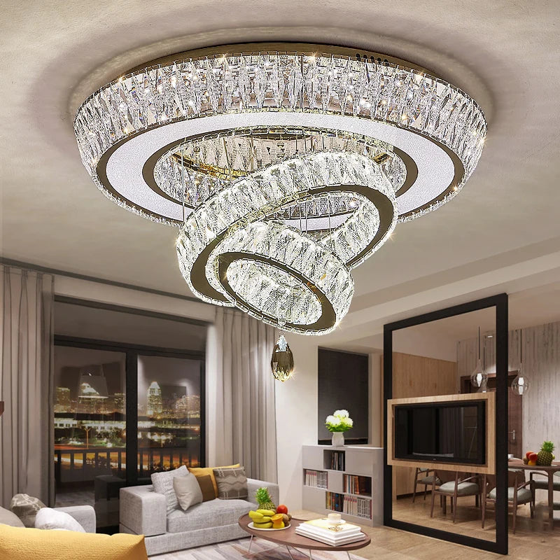 lampe moderne élégante dorée transparente strass diamètre 80cm hauteur 100cm lumière chaude 3000k lumière