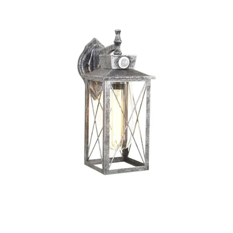 lampe murale vintage gris métallisé structure géométrique métal ampoule filament éclairage extérieur étanche