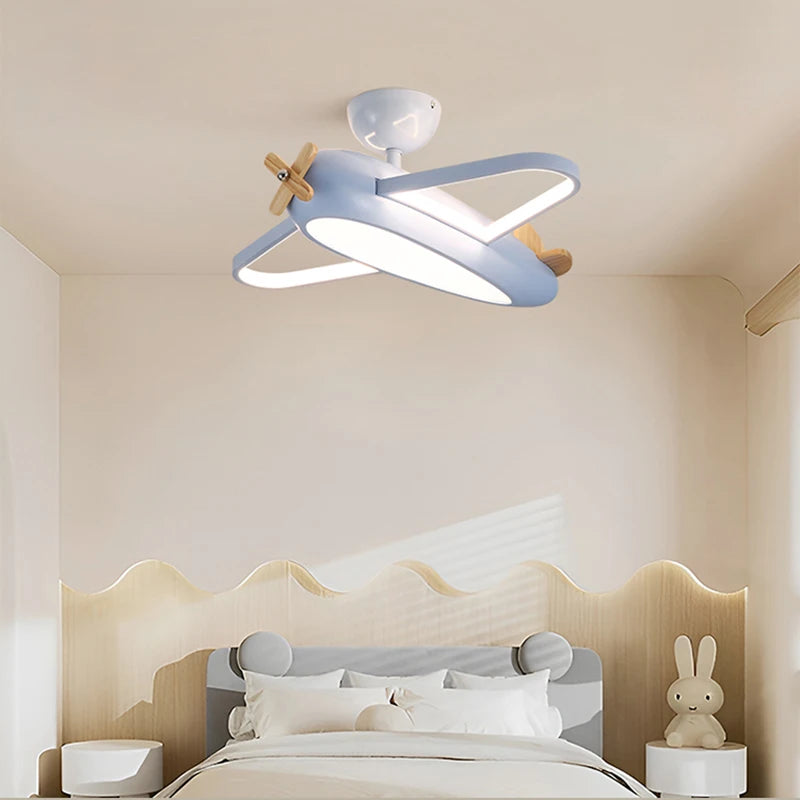 lampe suspendue avion forme moderne enfant blanche brun chaînes led salon chambre