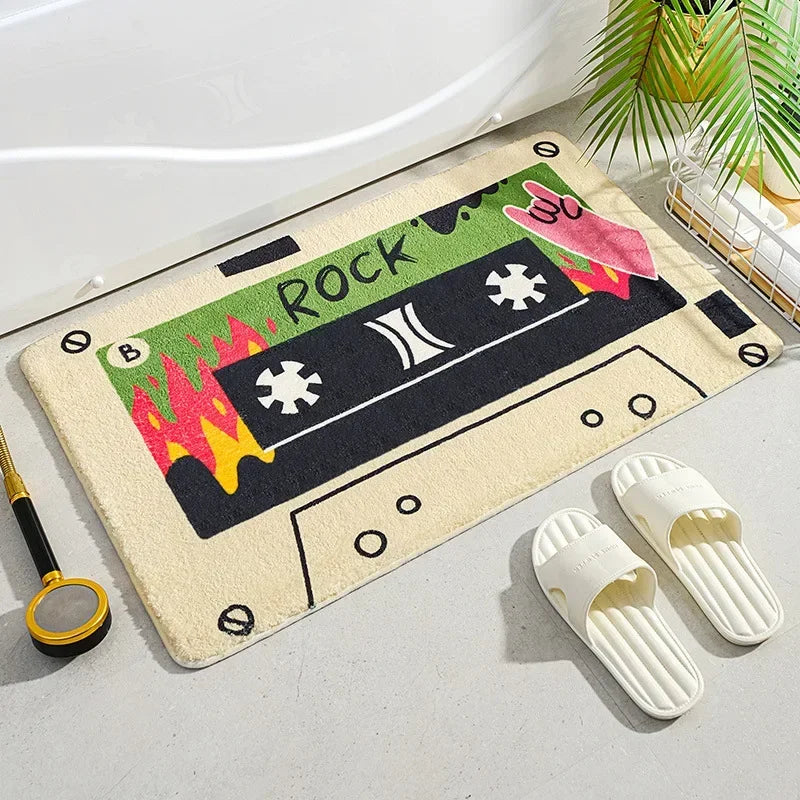tapis sol rétro motif cassette audio décor maison moderne antidérapant entrée salle bain