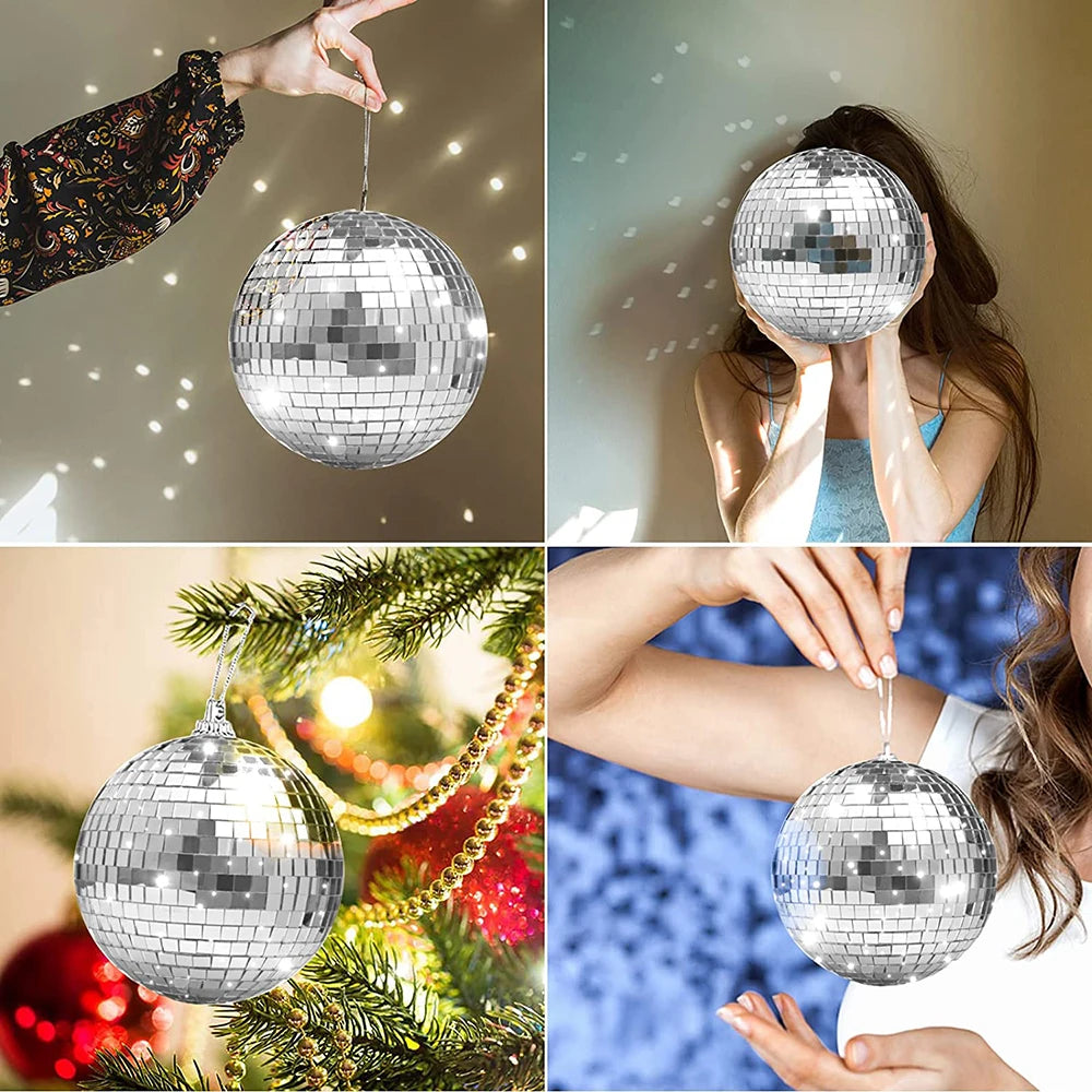 décoration fête disco boules miroirs nappes géométriques argentées dorées turquoises noires