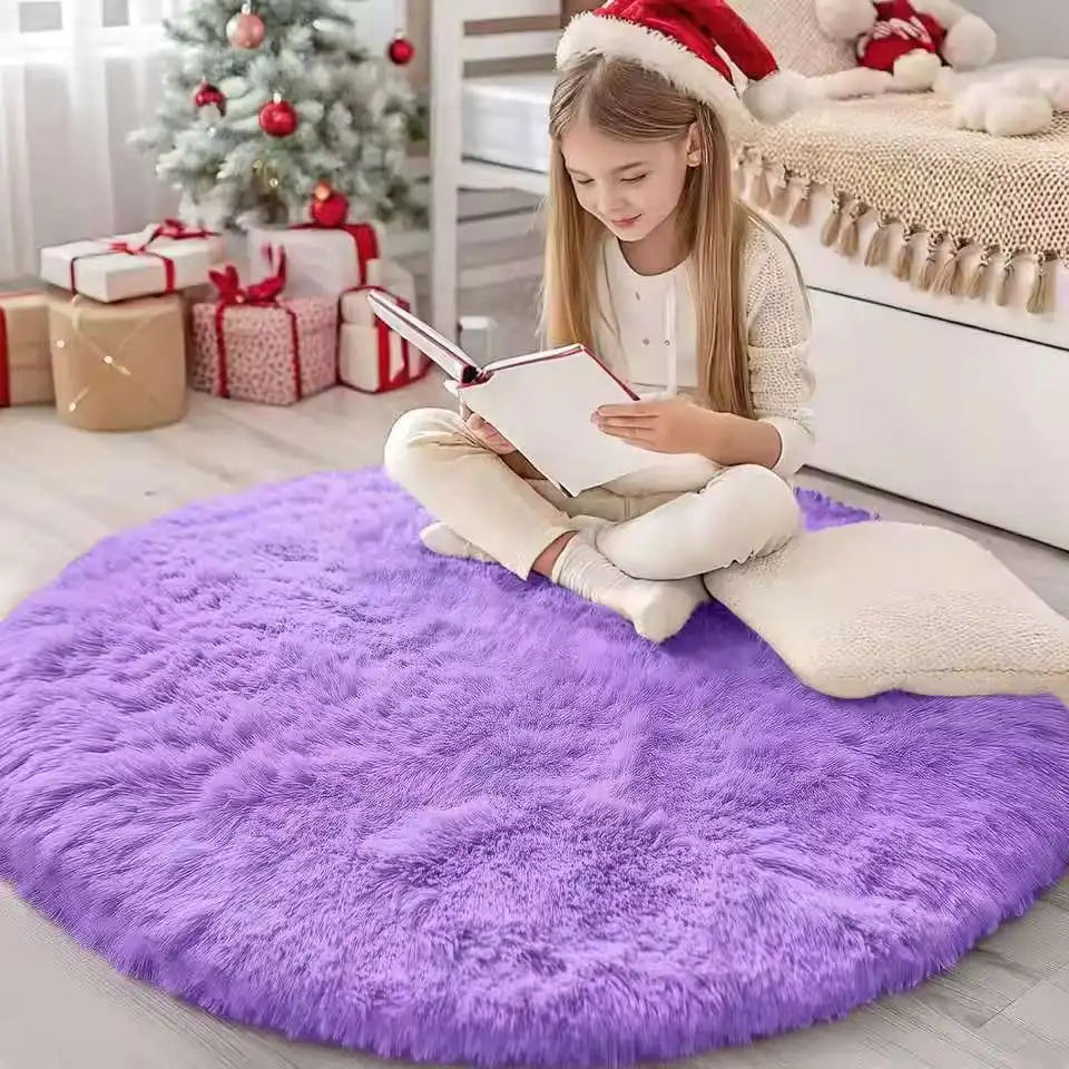 tapis rond violet clair peluche douce anti dérapant moderne enfants chambre nursery intérieur maison