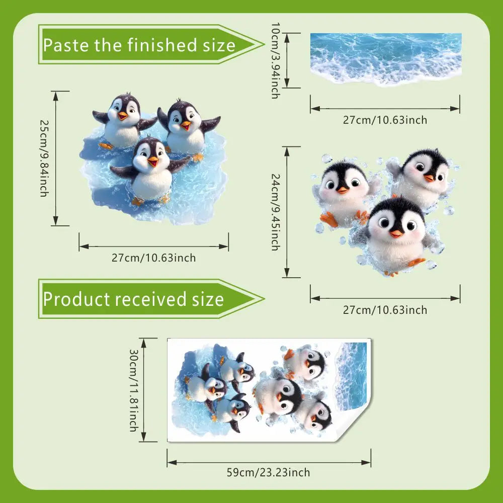 autocollants toilette pingouins dessin animé blanc eau salle bain enfants décoration PVC imperméable amovible