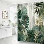 rideau douche feuilles tropicales moderne vert blanc opaque crochet douche grande taille jacquard polyester