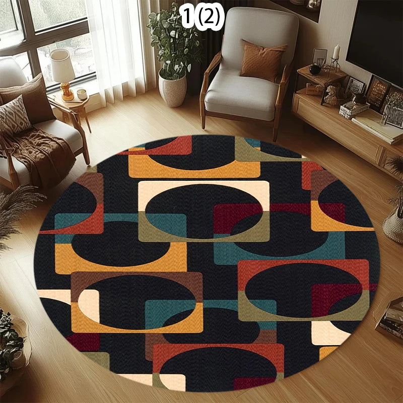 tapis rond géométrique moderne orange bleu rouge noir polyester antidérapant salon chambreextérieur