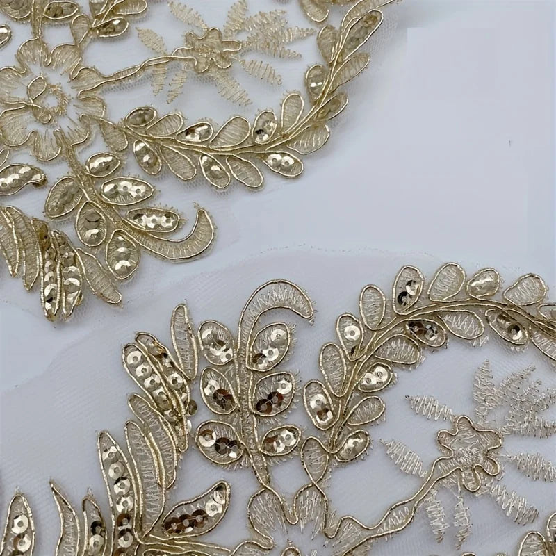 ruban dentelle floral paillettes dorées polyester large 36cm élégant baroque mariage soirée