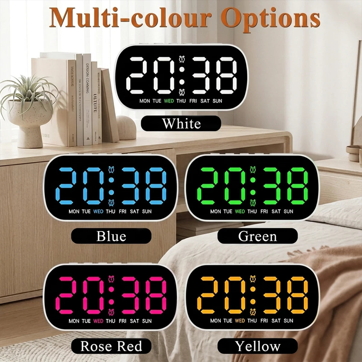 horloge numérique led moderne blanc affichage calendrier alarme
