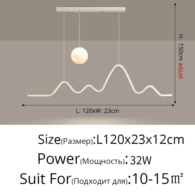 suspension lumineuse moderne pendentif noir blanc forme ondulée minimaliste chambre salon