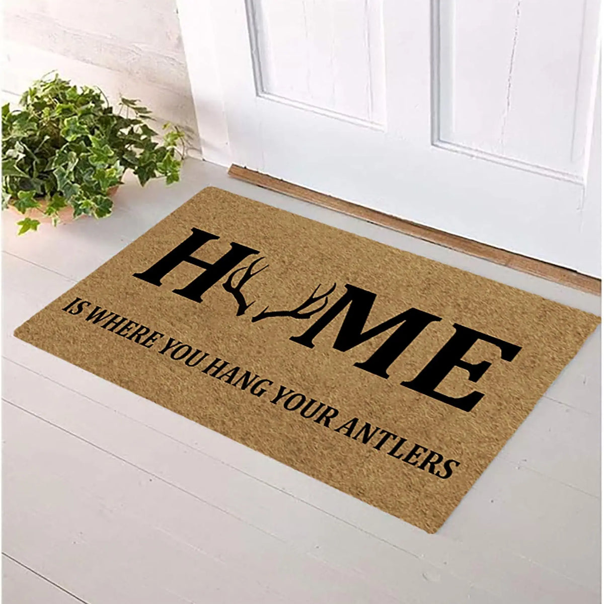 tapis d'entrée marron clair lettres antilopes antidérapant résistant bactéries moderne pastoral extérieur