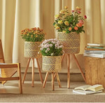 support plante tressé bois rustique conteneur fleur balcon salon naturel