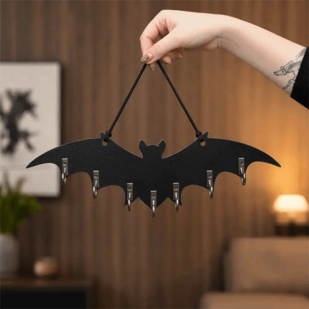 porte bijoux gothique chauve souris argenté noir patère murale crochets colliers pendentifs
