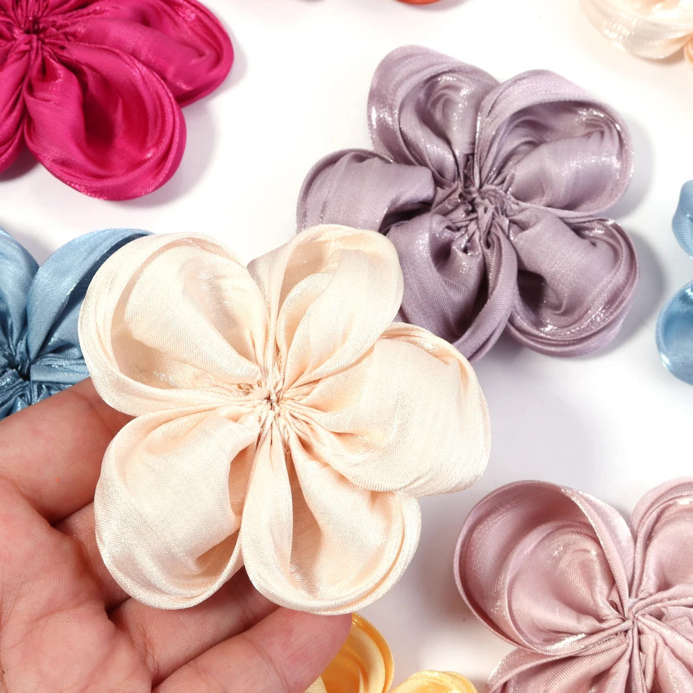 fleurs artificielles tissu satinées rose beige gris orange bleu jaune clips cheveux décoration bricolage