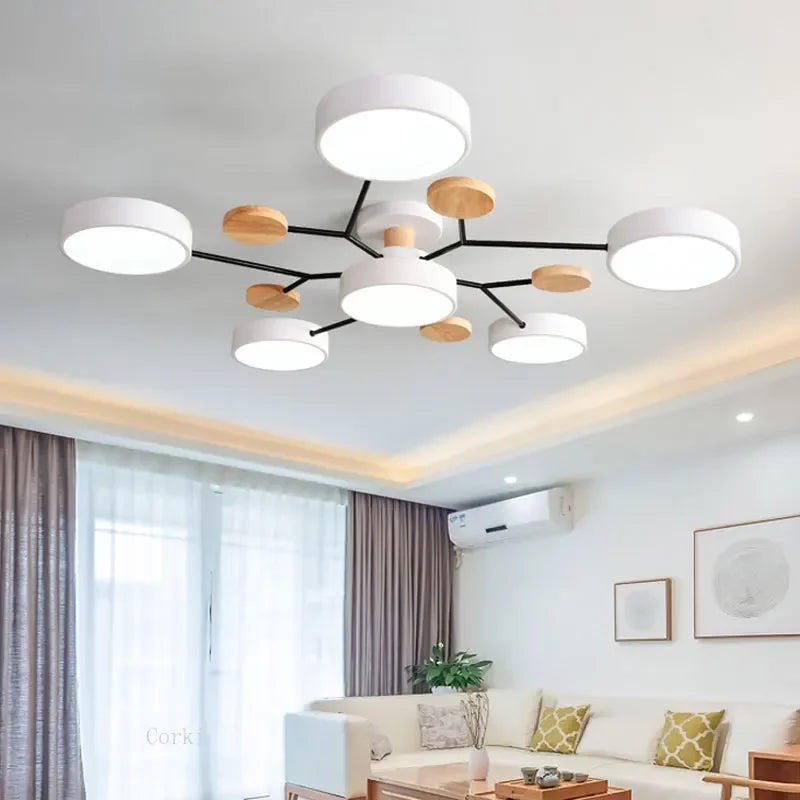 Plafonnier LED bois branches arbre vue de côté