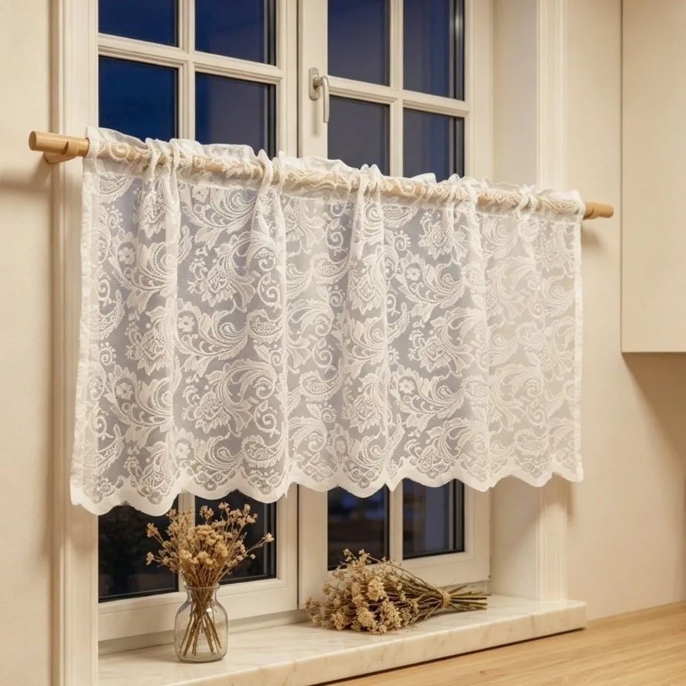 rideau dentelle beige clair classique transparent crochet 70x60cm 100x60cm chambre cuisine bureauhôtel