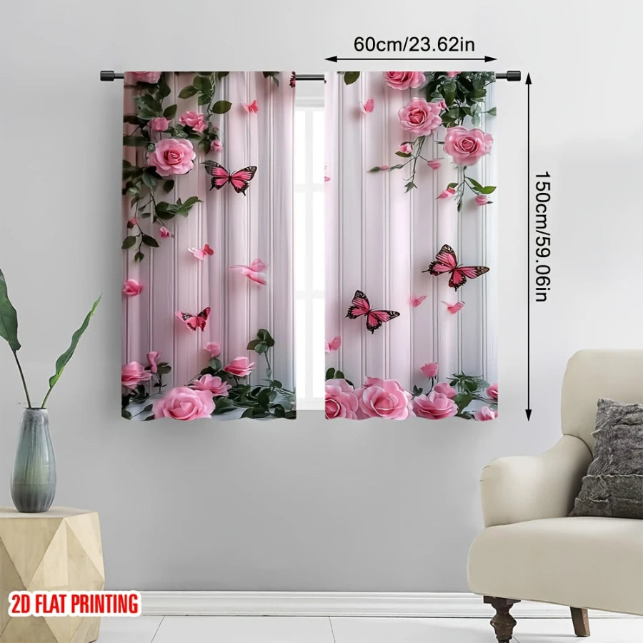 rideau rose clair papillons moderne résistant l'eau 100% polyester 60x150cm