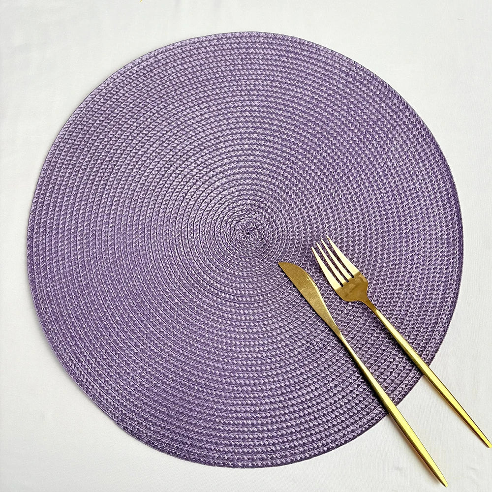 tapis table tissé spirale moderne orange rouge bleu beige placemat assiette cuillère verre