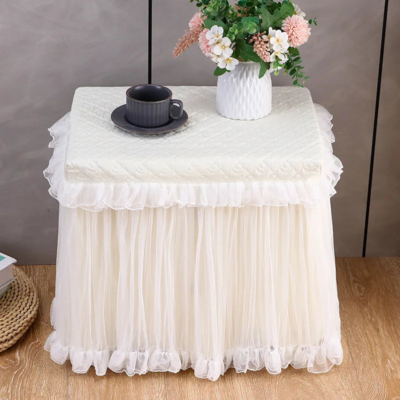 couvre table rose clair classique dentelle fronces coton polyester chambre coucher réutilisable texture solide