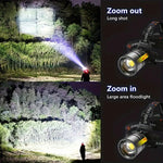 lampe frontale led rechargeable télescopique zoomable étanche travail haute luminosité noire geometrique moderne
