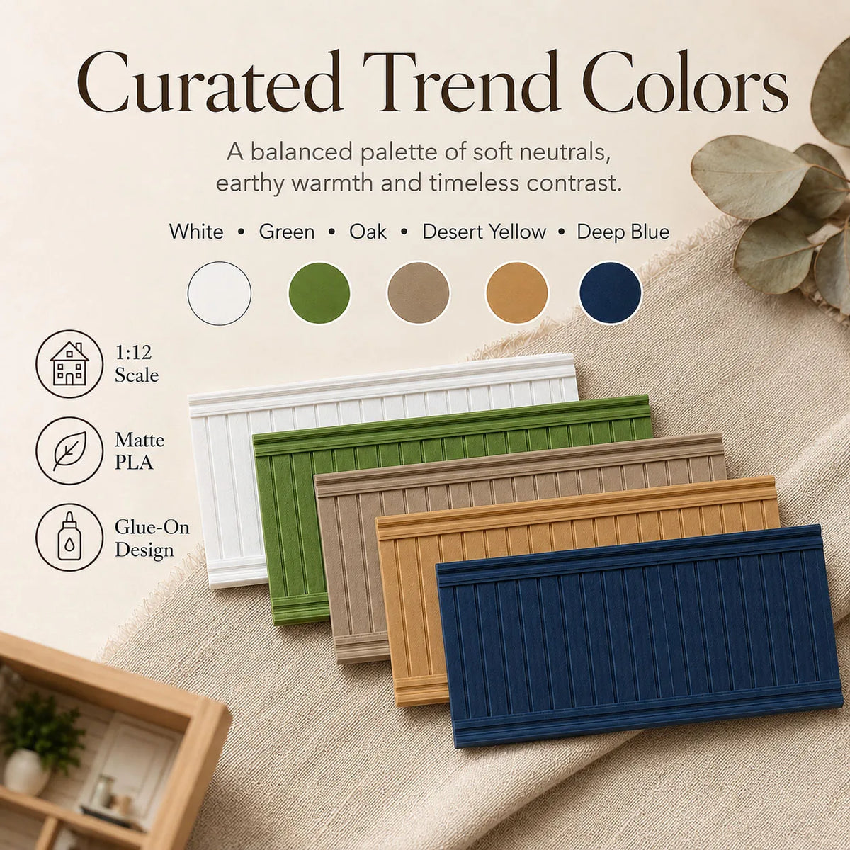 panneaux parement blanc vert chêne jaune bleu adhésif maison poupée texture mat moderne minimaliste