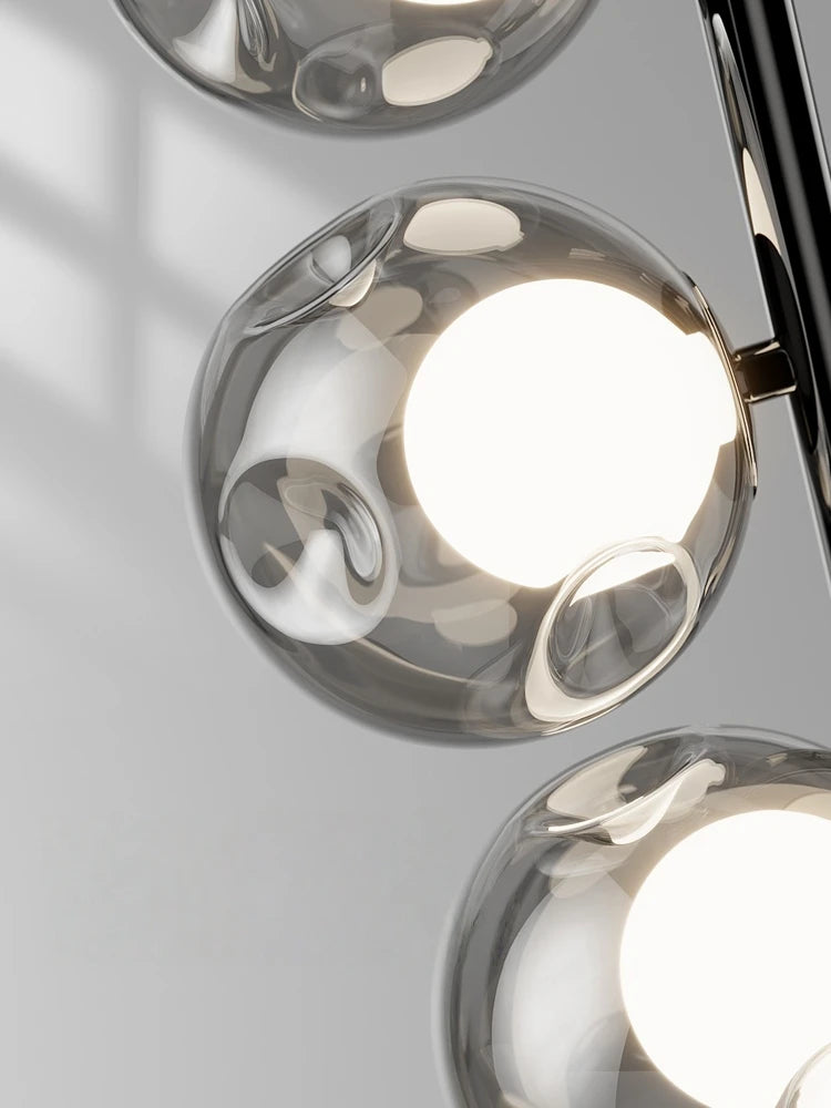 lampe sol moderne argentée noir sphères translucides câble électrique led haute qualité vérification ul