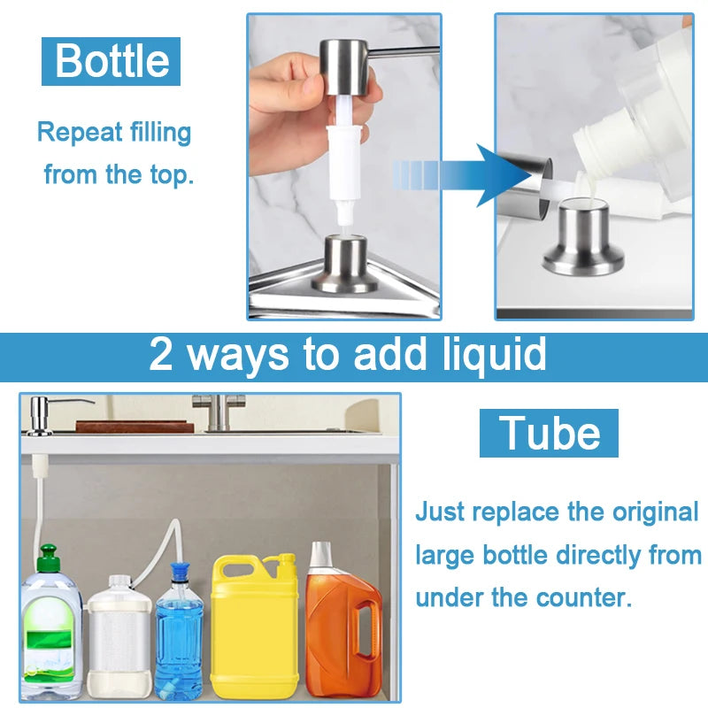 distributeur liquide moderne argenté adhésif corps plastique tête inoxydable tube silicone bouteille plastique minimaliste