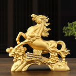 statue décorative cheval or détails texturés traditionnel asiatique feng shui maison