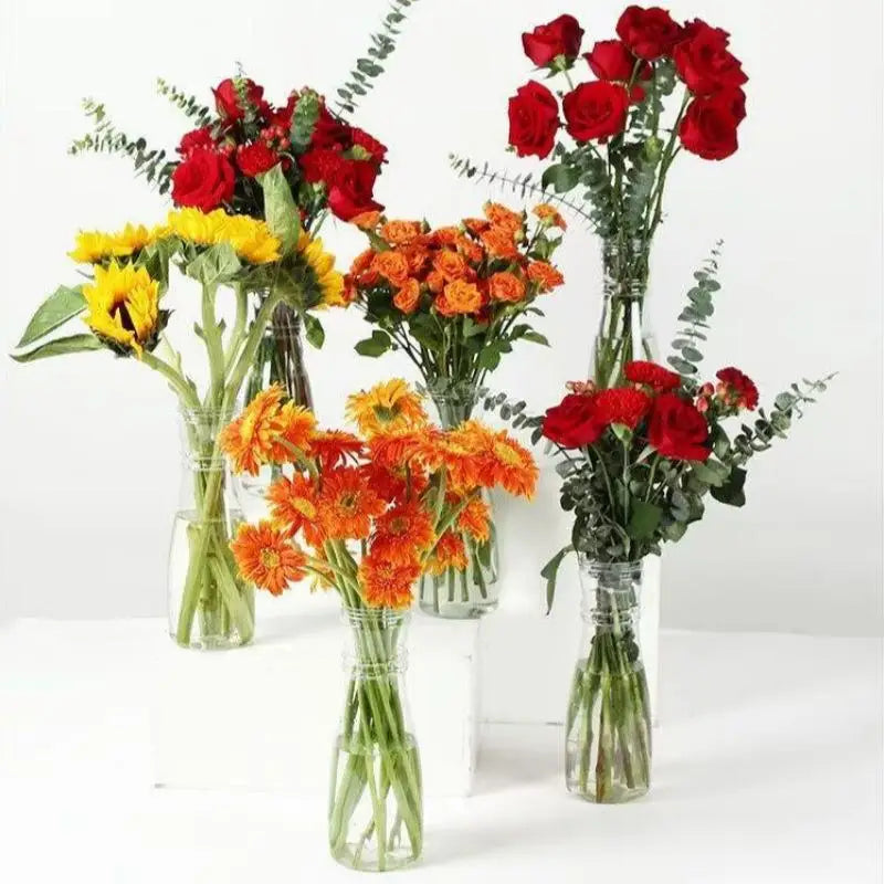 vase transparent moderne rayures verticales fleurs artificielles décoration intérieure salon arrangement floral hydroponique