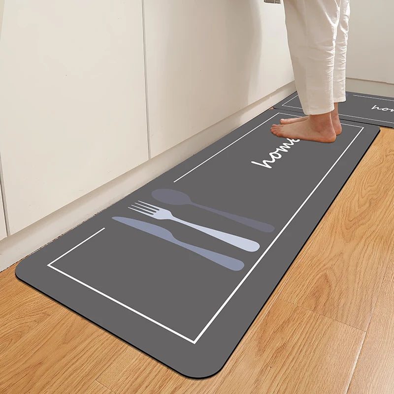 tapis sol antidérapant polyester gris moderne fourchette cuillère logo 40x60cm 50x80cm
